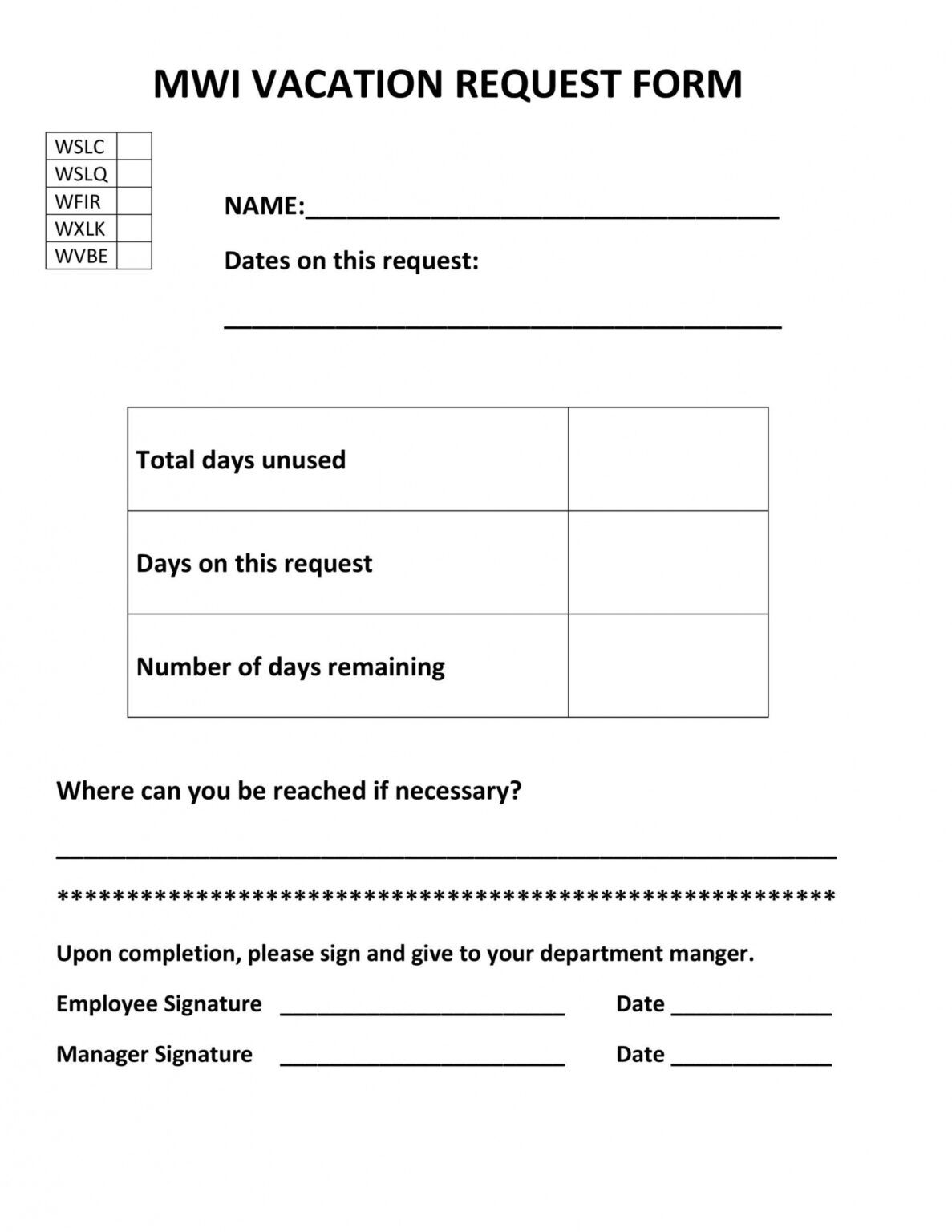 Printable 50 Professional Employee Vacation Request Forms Word ᐅ