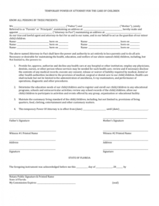 printable download florida minor child power of attorney form  pdf power of attorney child form template