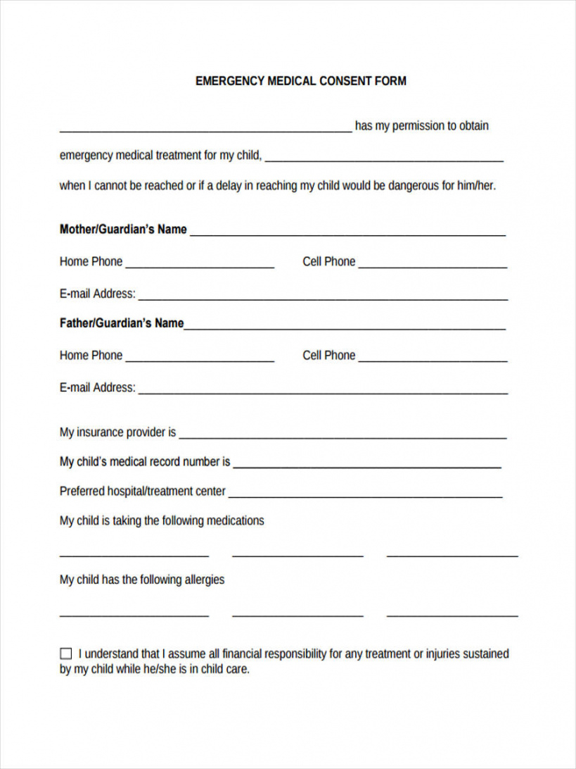 Printable Free 8 Sample Emergency Consent Forms In Pdf Ms Word Emergency Medical Release Form