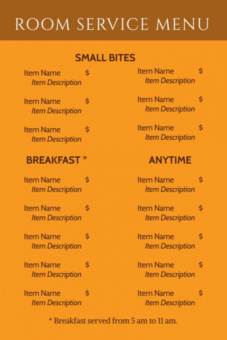 Room Service Menu Template