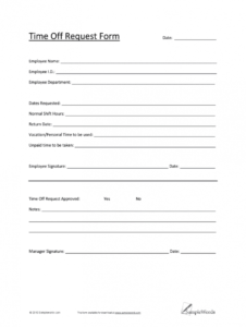 printable time off request form template pdf  fill online printable employee vacation request form template sample