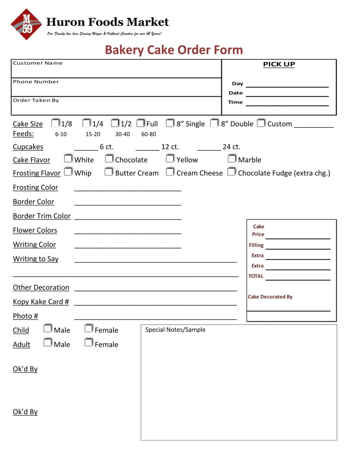 Sample Free 15 Bakery Order Forms In Pdf Excel Custom Cake Order Form