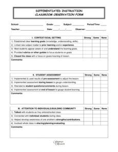sample free 5 classroom observation forms in pdf  ms word  excel student observation form template doc