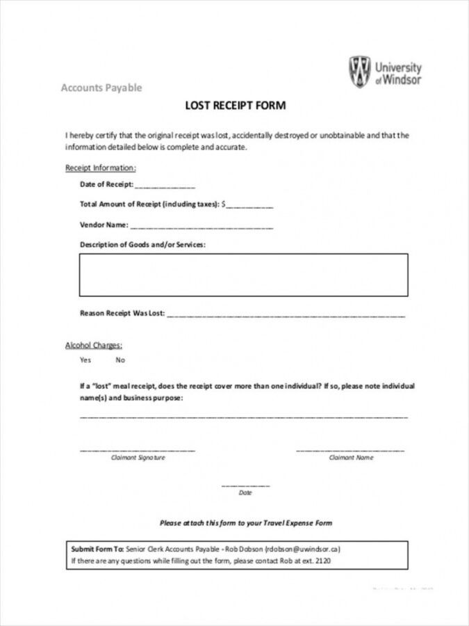 sample free 7 lost receipt forms in ms word pdf excel