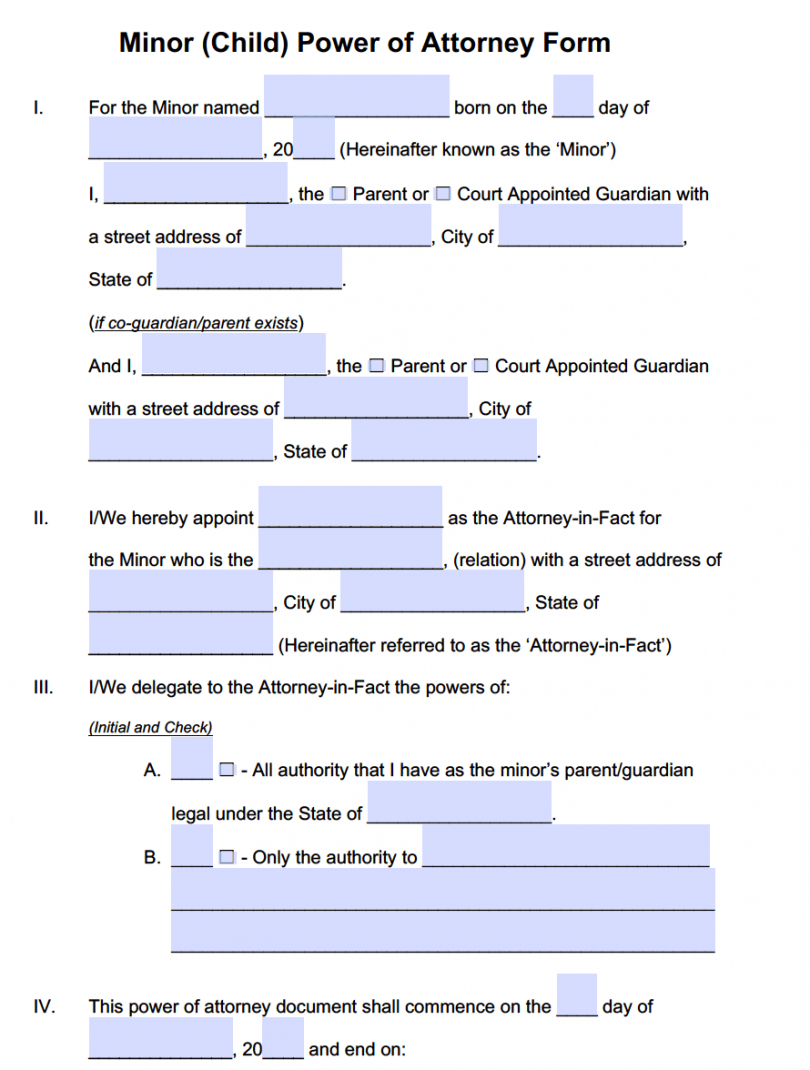 sample minor child power of attorney forms  pdf templates  power power of attorney child form template excel