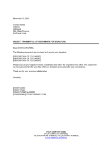sample transmittal of documents for signature template document transmittal form template word