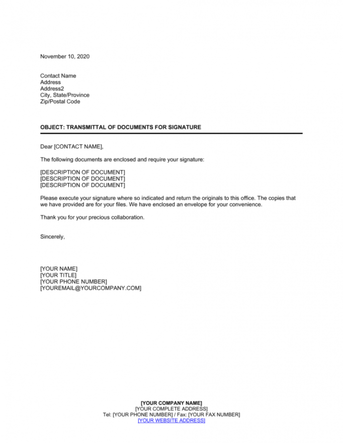 Sample Transmittal Of Documents For Signature Template Document Sample Transmittal Of Documents For Signature Template Document