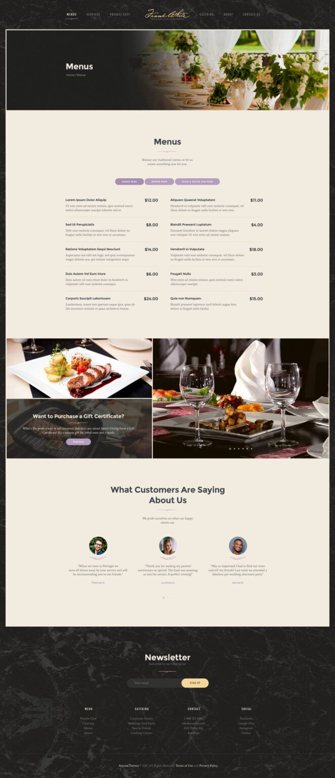 Editable Alanzo Personal Chef Wedding Catering Event WordPress Theme