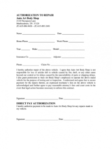 editable authorization to repair form  fill online printable repair authorization form template word