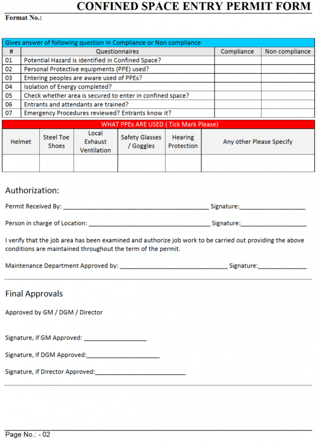 Editable Confined Space Entry Permit Form Confined Space Entry Form ...