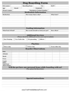 editable dog boarding form download printable pdf  templateroller pet boarding form template pdf