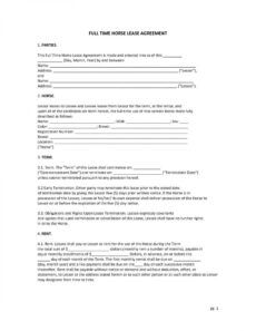 editable download free full time horse lease agreement  printable horse lease form template doc