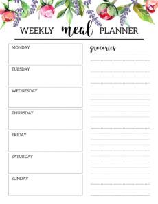 editable floral free printable meal planner template  paper trail design meal menu template example
