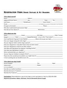 editable free 11 daycare registration forms in pdf  ms word pet boarding form template excel