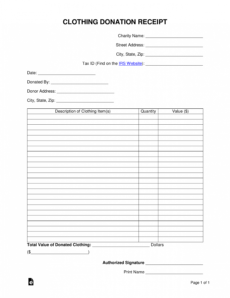 editable free clothing donation tax receipt  word  pdf  eforms clothing donation form template sample