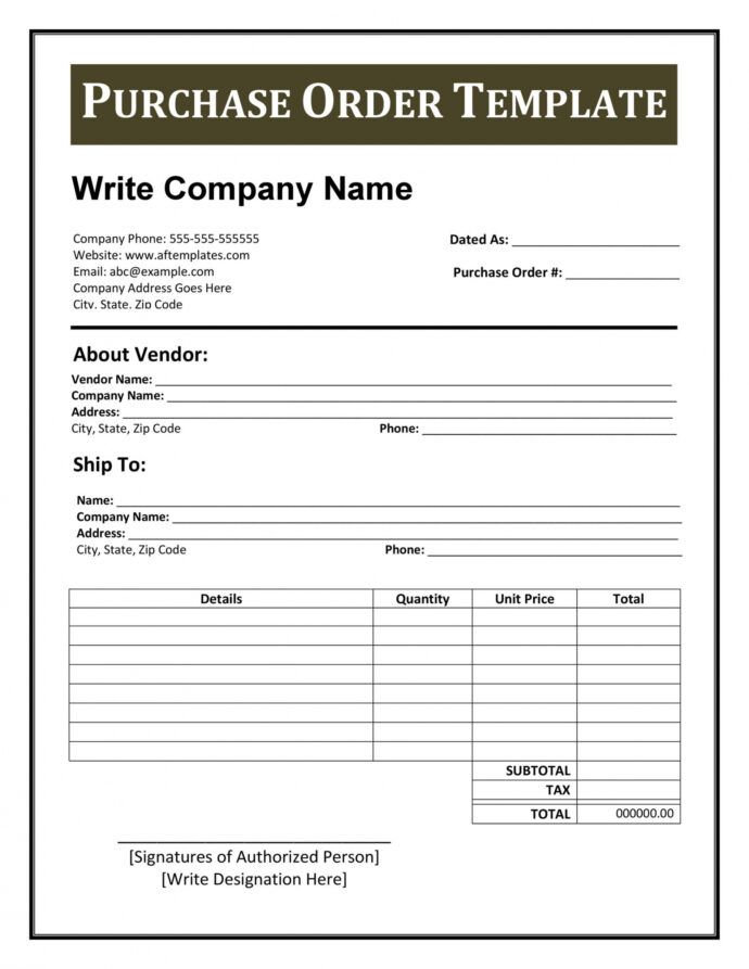 Editable Purchase Order Form Template ~ Addictionary Company Details