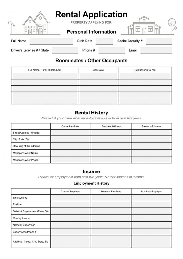 Editable Simple Rental Application Form 2021 Pdf Word Template Home