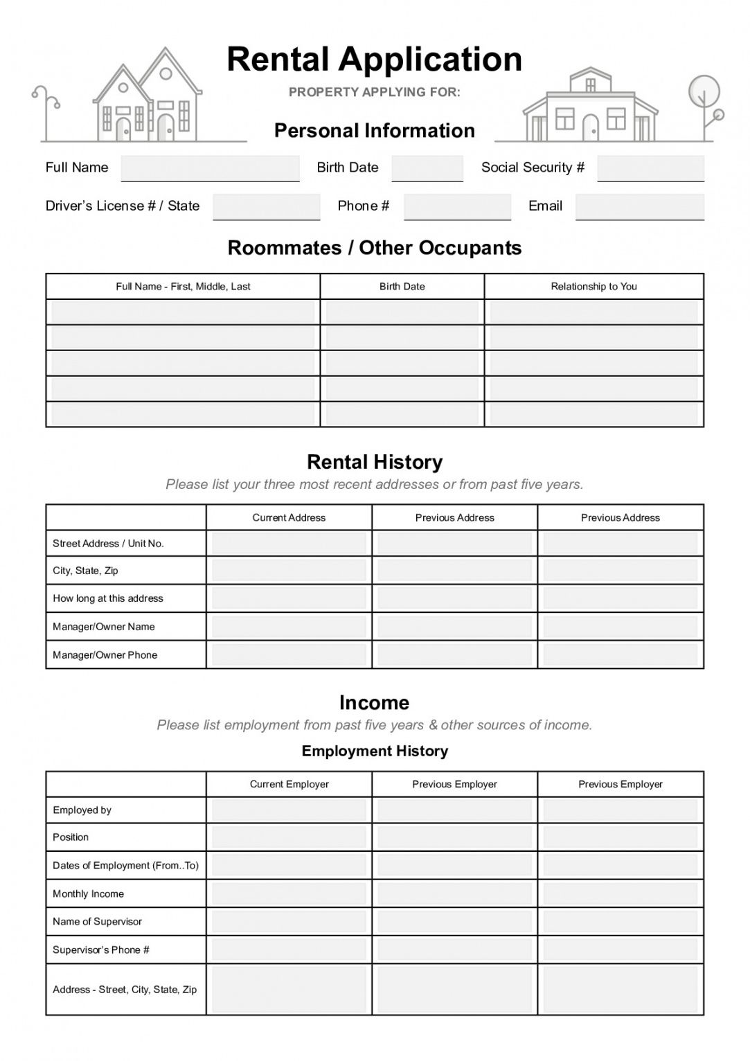 editable simple rental application form 2021  pdf word template home rental application form template doc