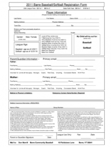 editable template  softball registration form template fill out and baseball registration form template example