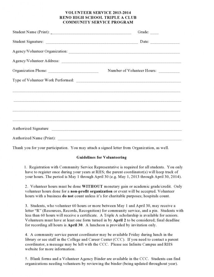 Free 44 Printable Community Service Forms Ms Word Templatelab School 4296