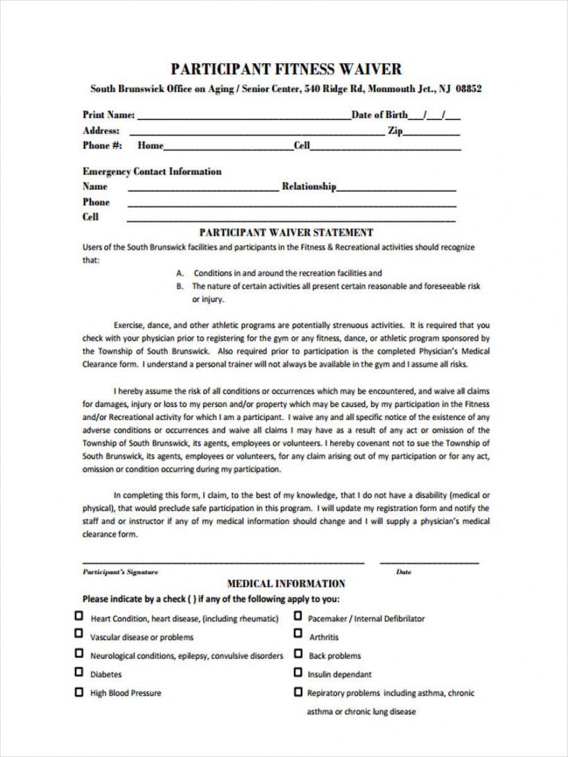 free 7 generic waiver forms in pdf fitness waiver form template doc