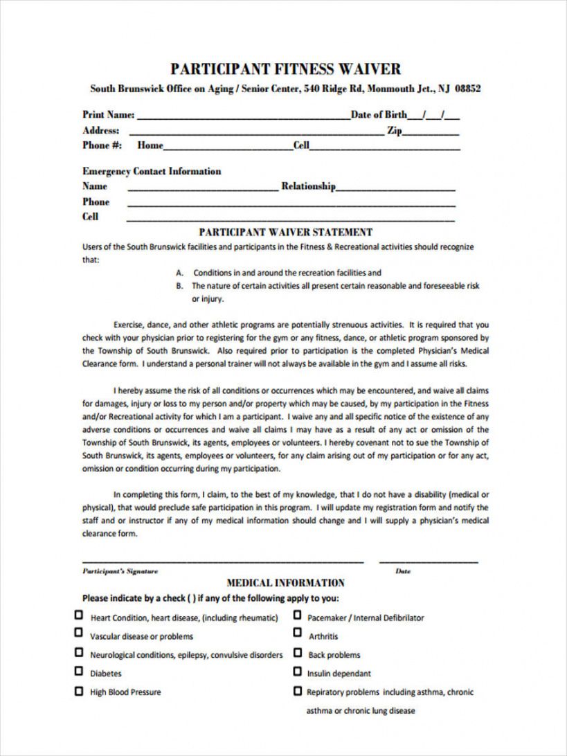 Fitness Waiver Form Template 6453