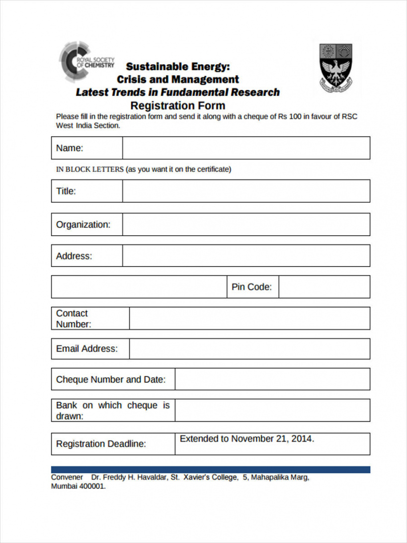 Workshop Registration Form Template Word Free