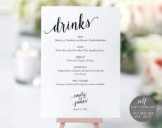 free bar menu sign wedding bar sign bar sign wedding bar menu wedding bar menu template word