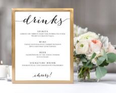 free drinks menu template wedding bar menu template