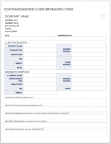 free free client information forms &amp;amp; templates  smartsheet company details form template example