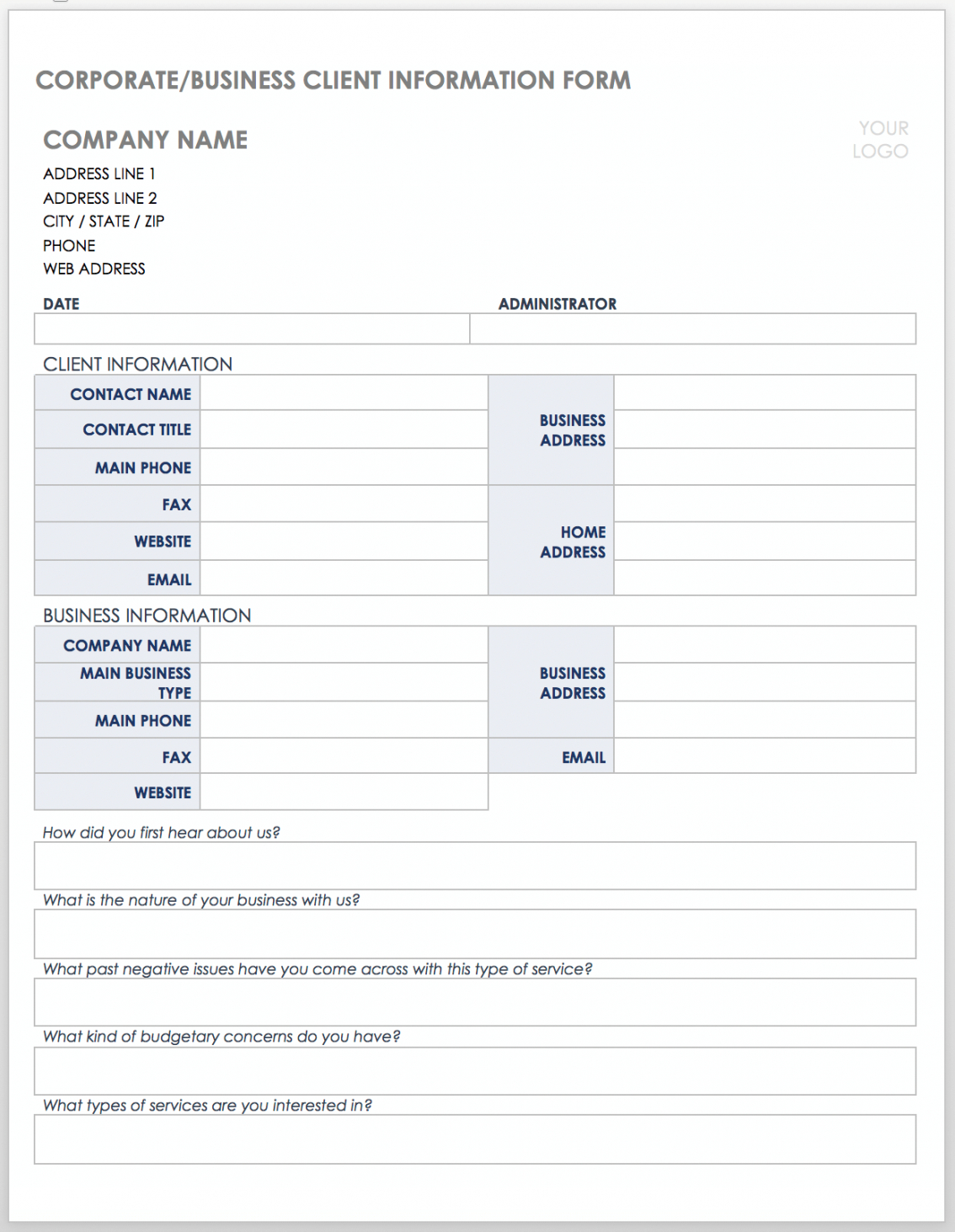 Free Free Client Information Forms & Templates Smartsheet Company