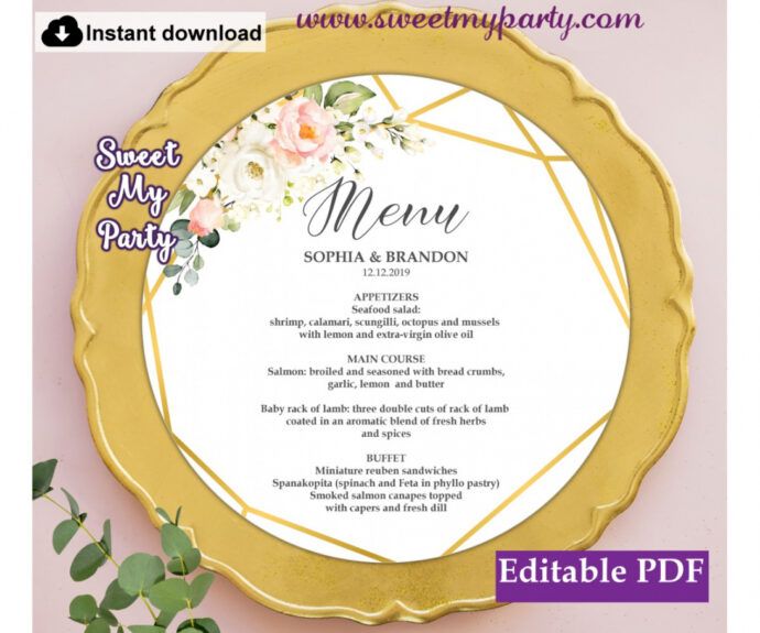 Free Geometric Round Menu Card Template Printablefloral Round Round ...
