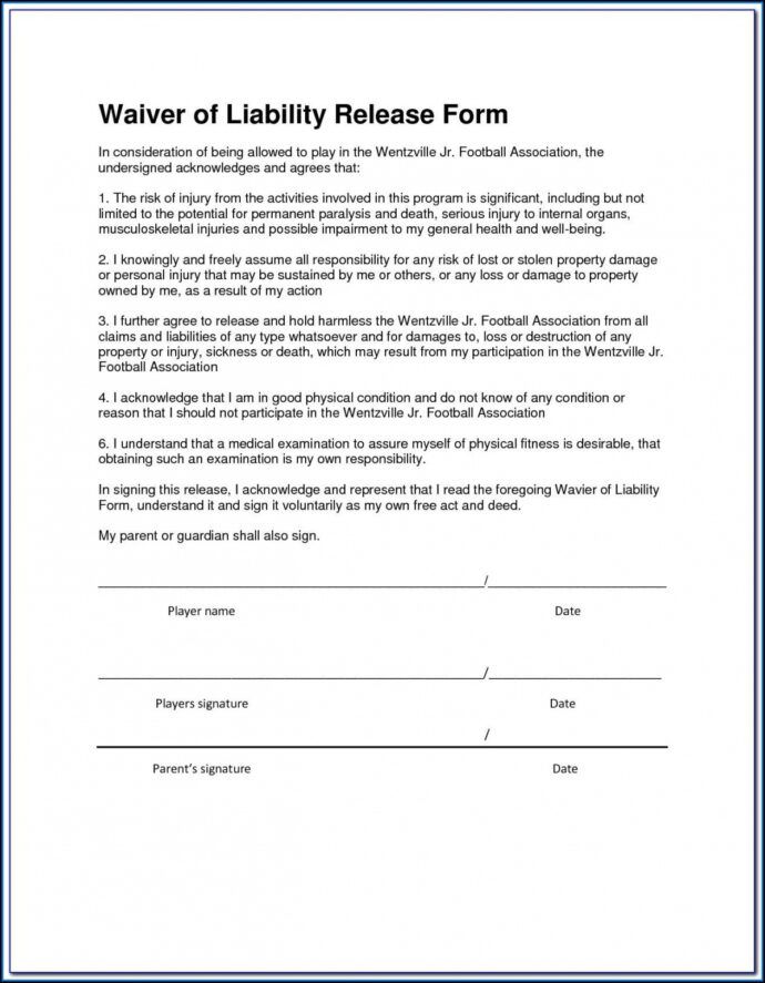 Waiver And Release Form Template Free Sample Example Format Template