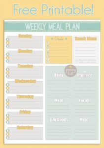 free printable weekly meal planner  calendar meal menu template sample