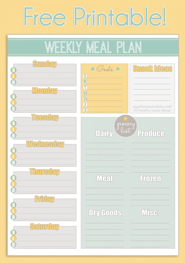 sample menu calendar