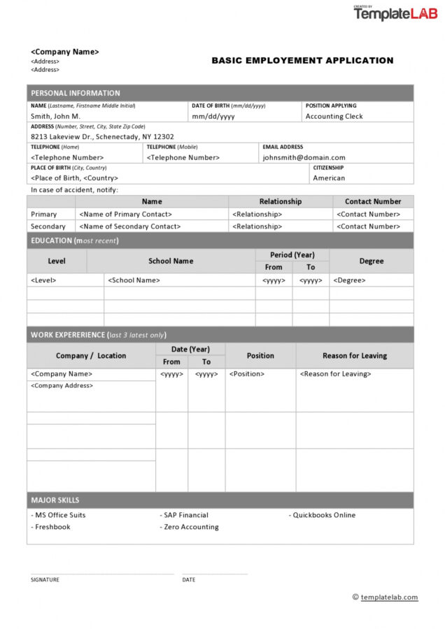 Printable 50 Free Employment Job Application Form Templates Child Care Employment Application