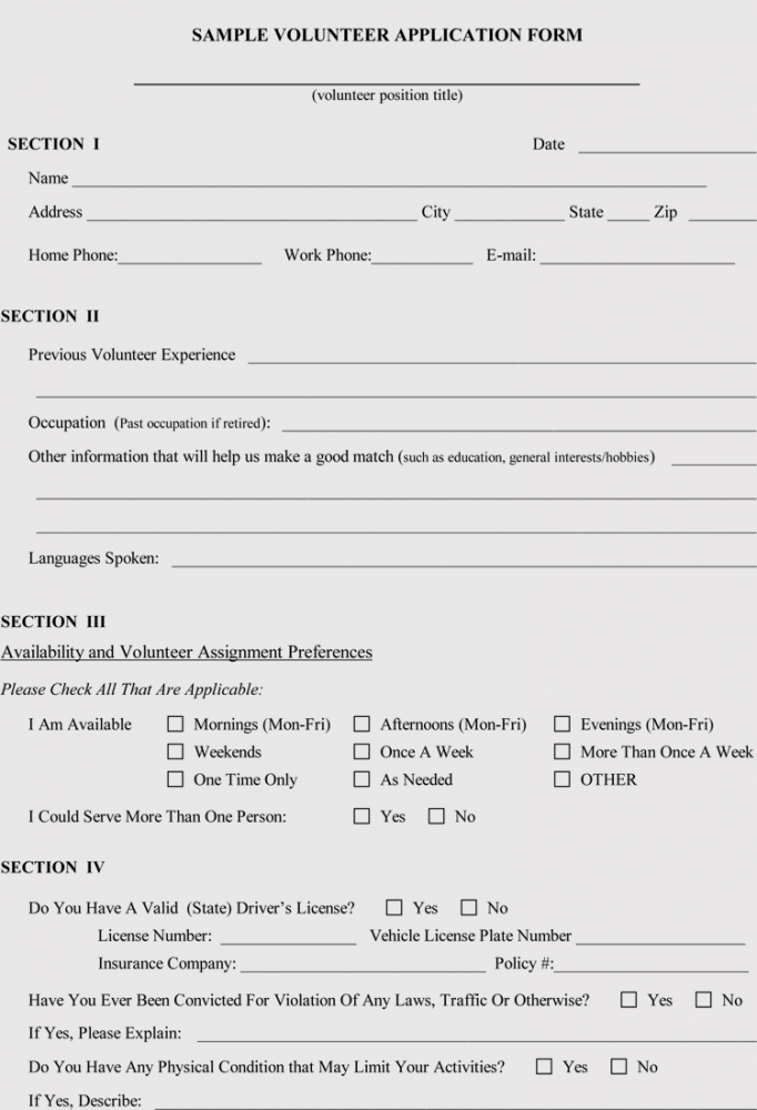 Printable Blank Volunteer Application Form Templates Download Free 