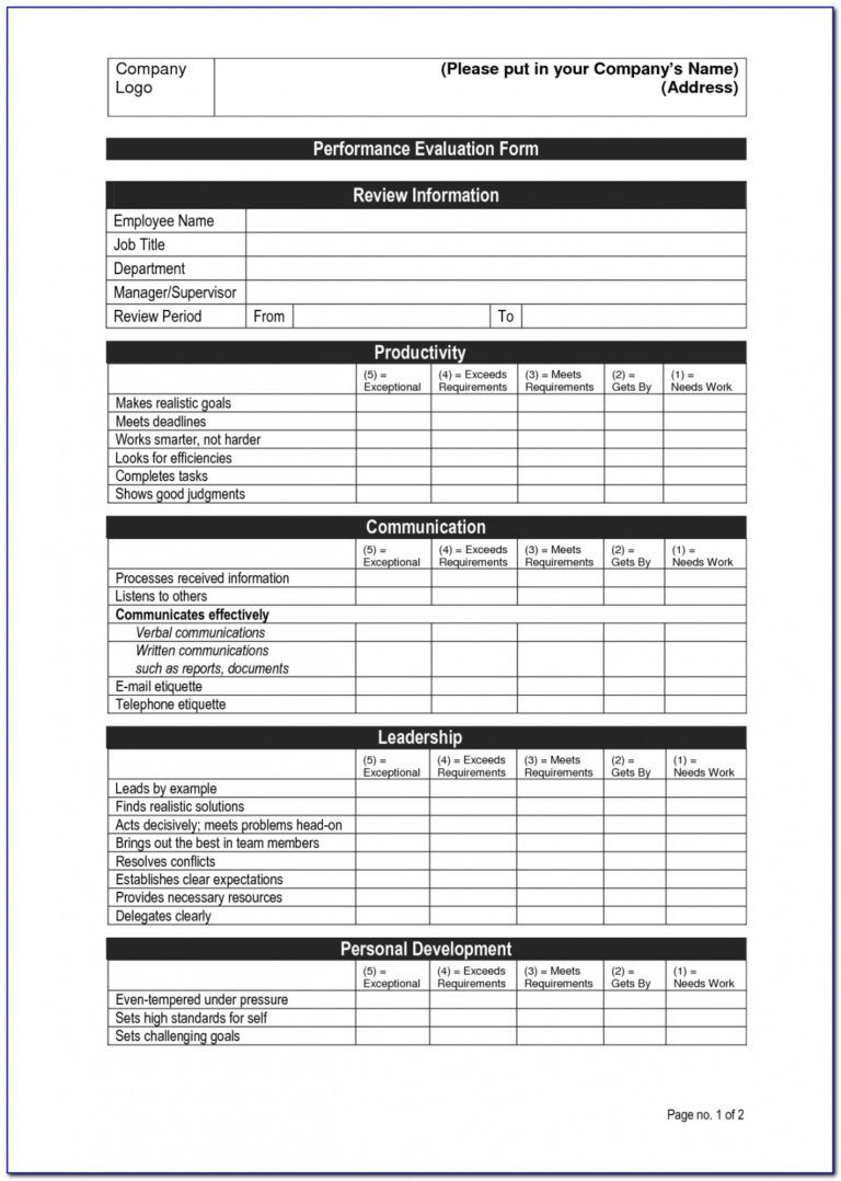 Printable Free Employee Appraisal Form Vincegray2014 Employee Appraisal Form Template PDF ...