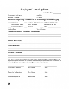 printable free employee counseling form  pdf  word  eforms employee counseling form template excel