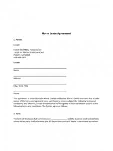 printable horse lease agreement  6 free templates in pdf word excel horse lease form template
