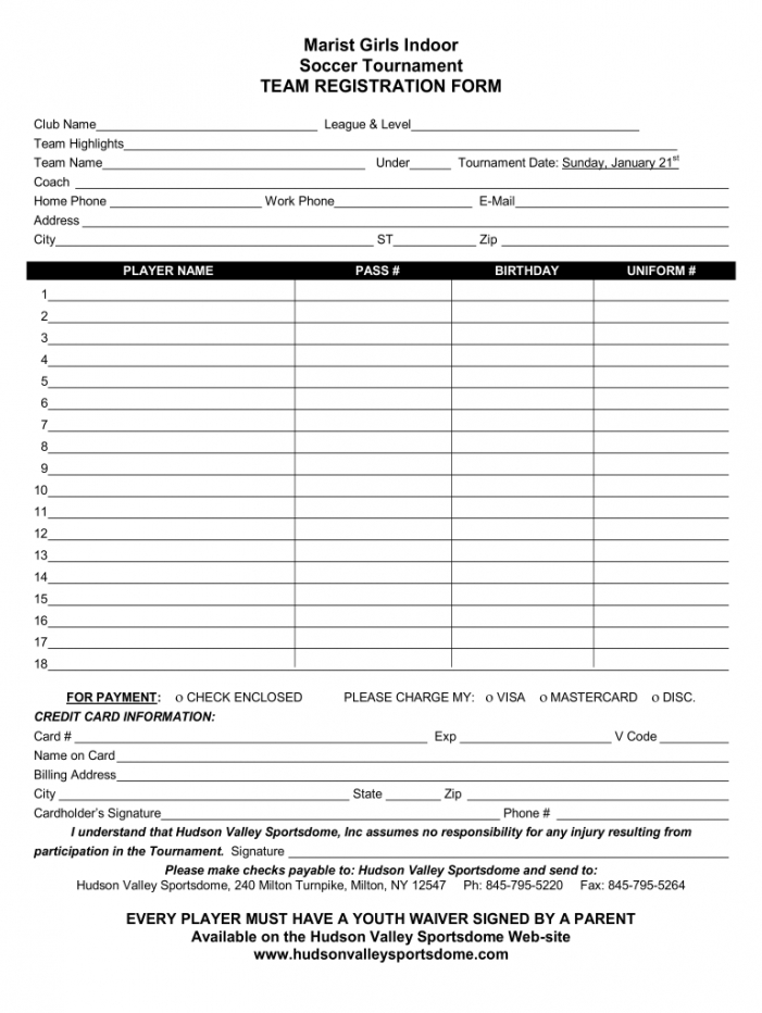 Printable Tournament Registration Form Template Word Printable Forms