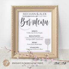 printable wedding bar menu bar menu sign bar menu template wedding bar menu template word