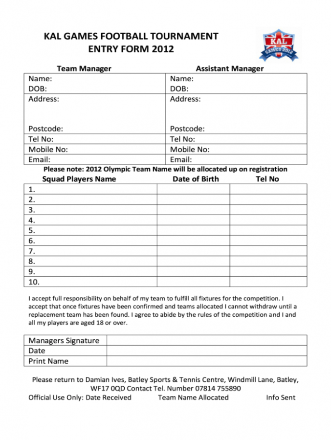 Sample Football Competition Form Fill Online Printable Fillable ...