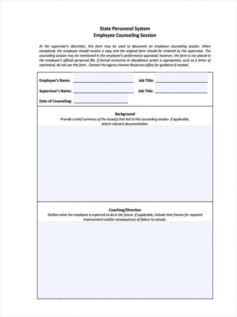 sample free 8 employee counseling forms in pdf employee coaching form template sample