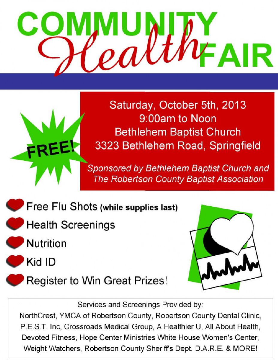 sample free community health fair october 5th!  smokey barn news health fair poster template excel