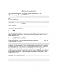 sample horse lease agreement  6 free templates in pdf word excel horse lease form template doc