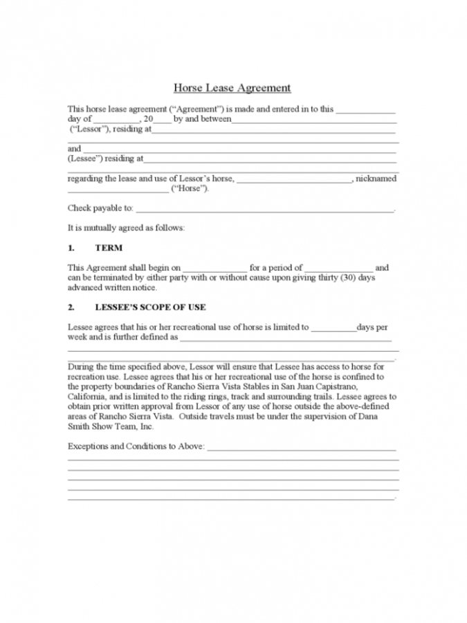 Free Printable Horse Lease Agreement Printable World Holiday