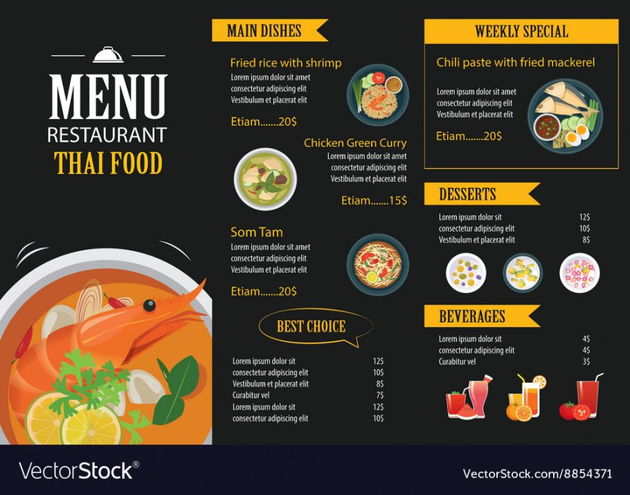 sample thai food restaurant menu template flat design vector image thai restaurant menu template excel