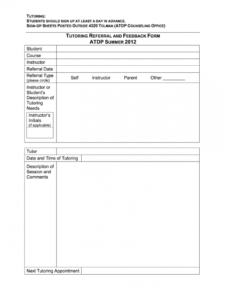 tutoring feedback form  fill online printable fillable tutoring registration form template word