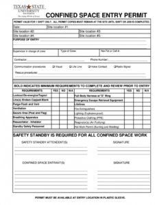 what are the requirements to be on a confined space entry confined space entry form template sample